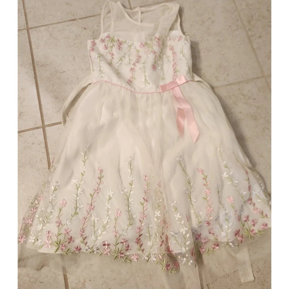 Jona Michelle Girls Youth Size 10 White Floral Embroidered‎ Tutu Dress #1400